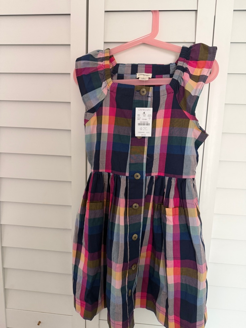 Crewcuts Girls Plaid Dress in Navy, Pink, Yellow and Green